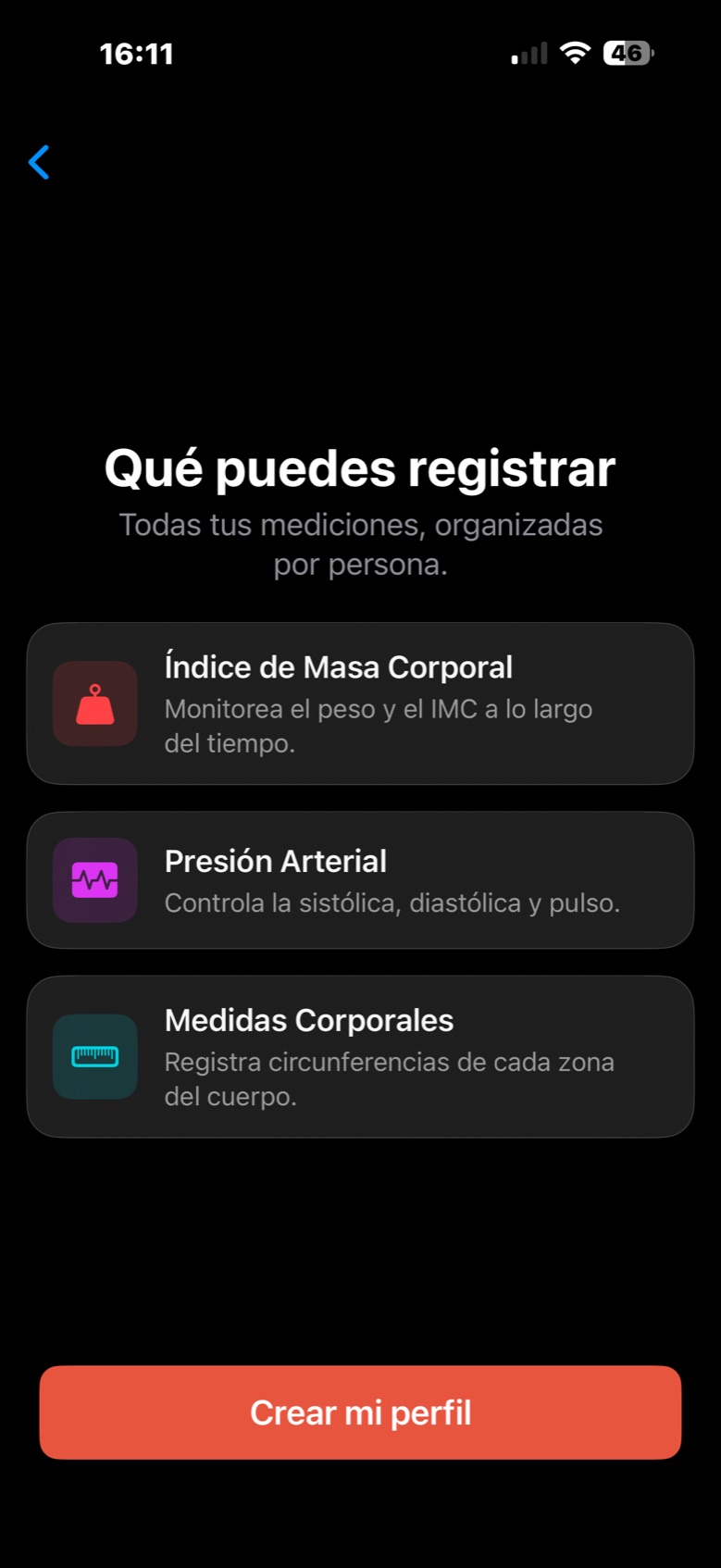 Pantalla de qué puedes registrar