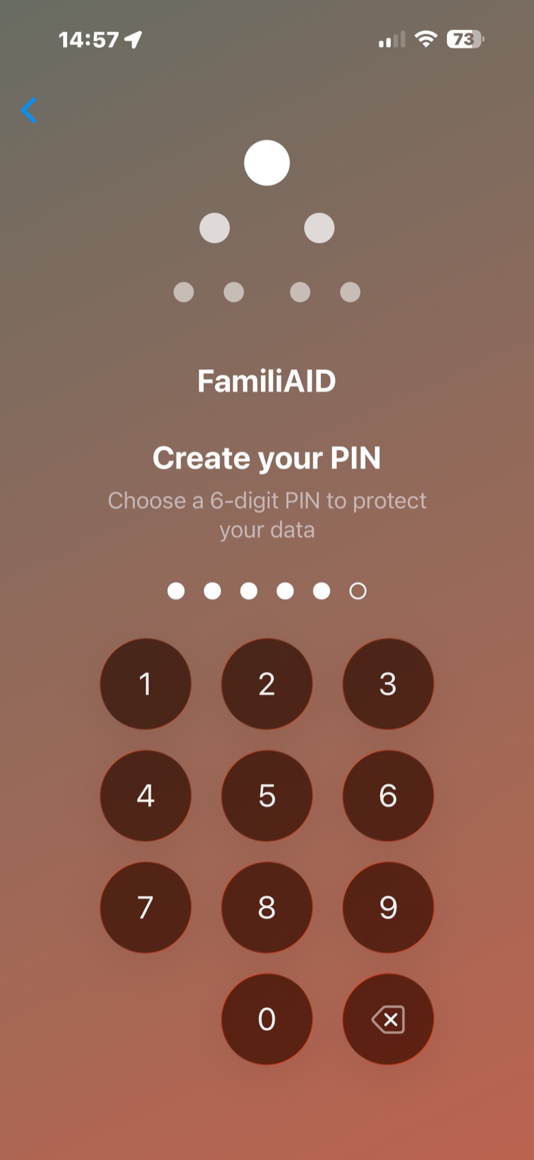 Create PIN screen