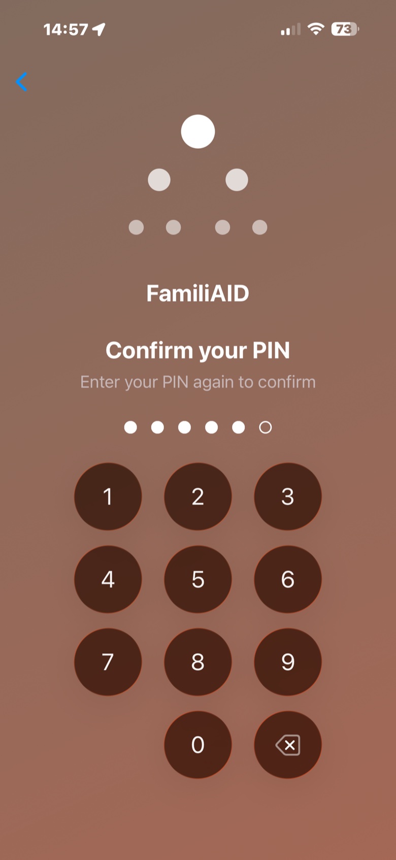 Confirm PIN screen
