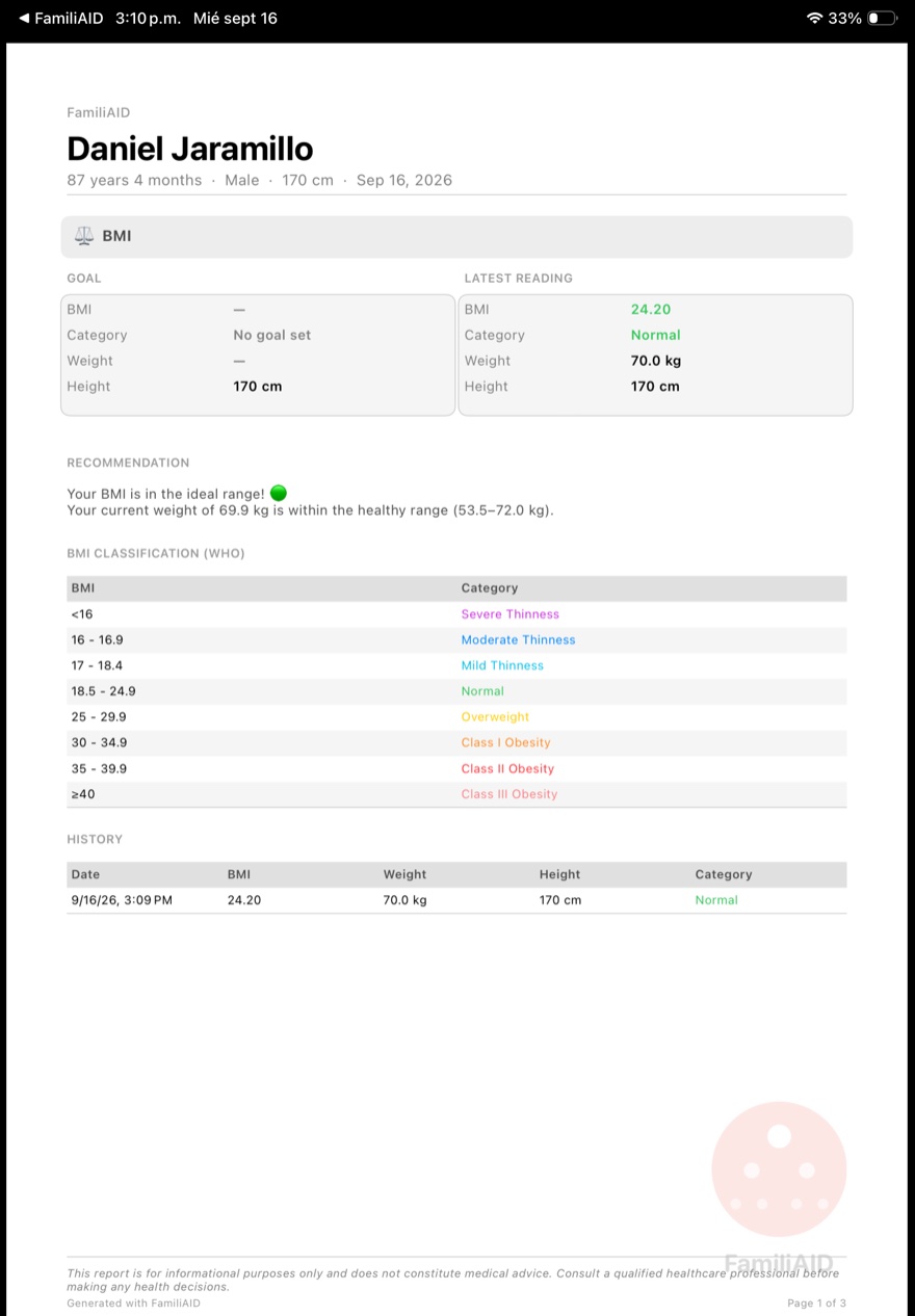 PDF report opened in iPadOS's viewer