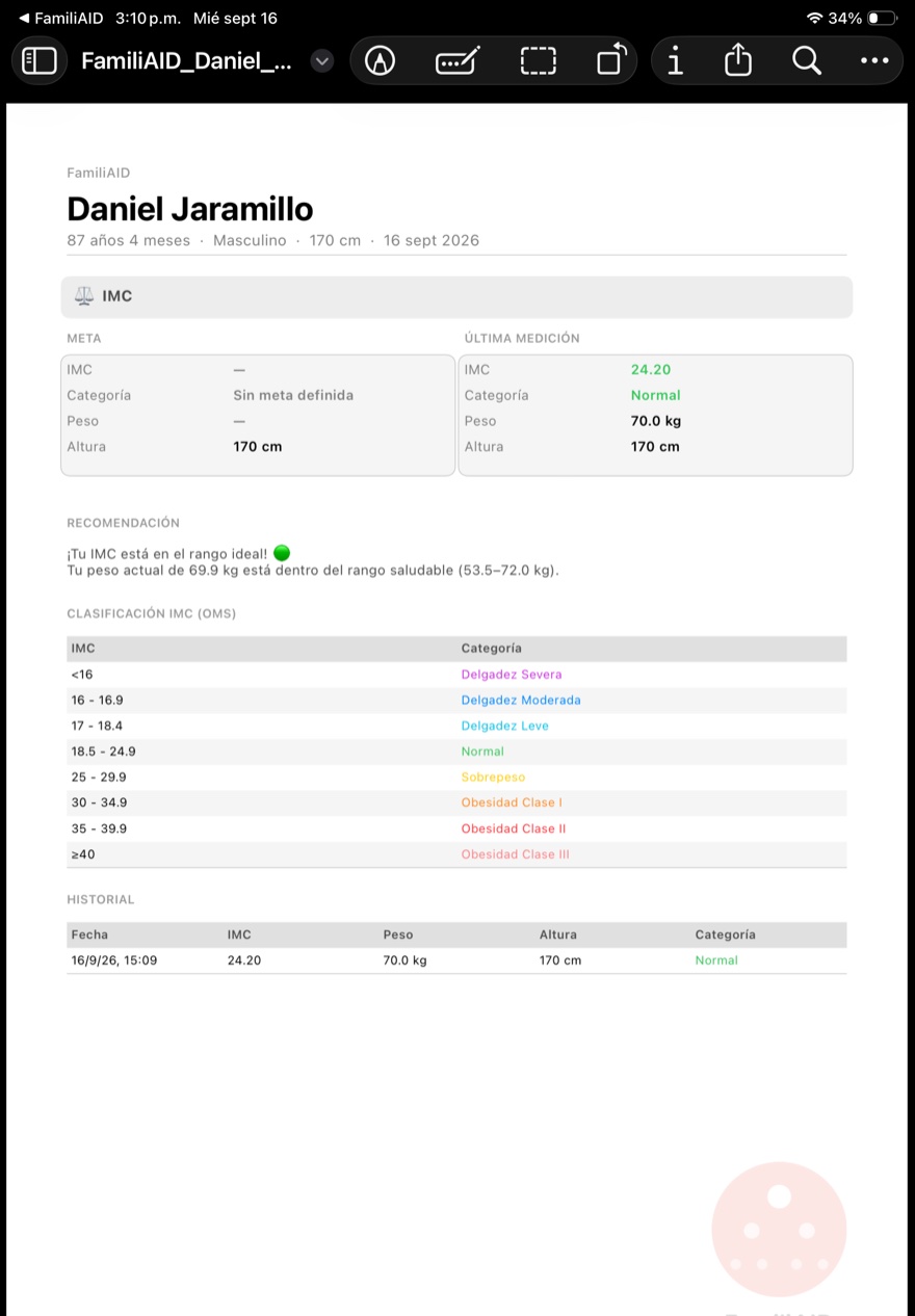 Reporte PDF abierto en el visor de iPadOS