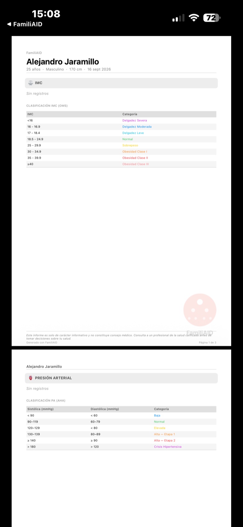 Página de ejemplo del reporte PDF exportado